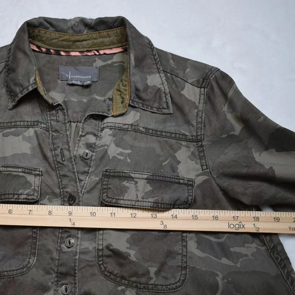 Anthropologie Camo Button Down Shirt Sz 0 Shacket Crop Grunge Combat Streetwear - Picture 13 of 16